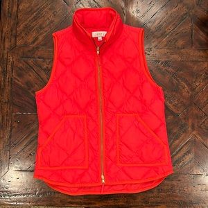 Women’s J. Crew Red Quilted Double-zipped Vest, Size Medium